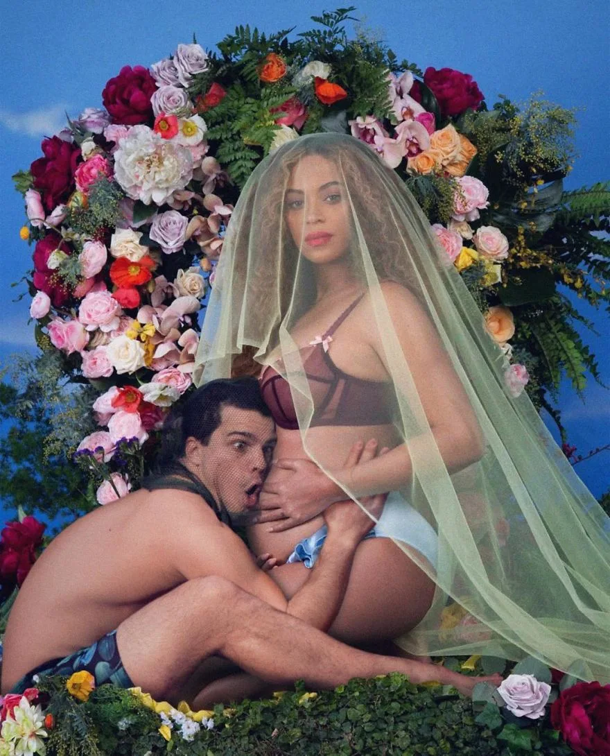 Η Beyoncé σε φωτογραφία εγκυμοσύνης με τον Average Bob να έχει προστεθεί με Photoshop.