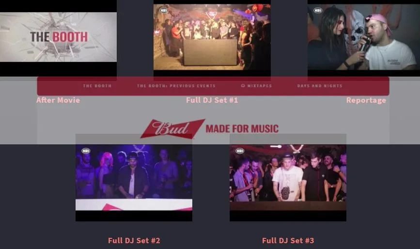 Στιγμιότυπα από το microsite Bud Made for Music με βίντεο από τα The Booth events.