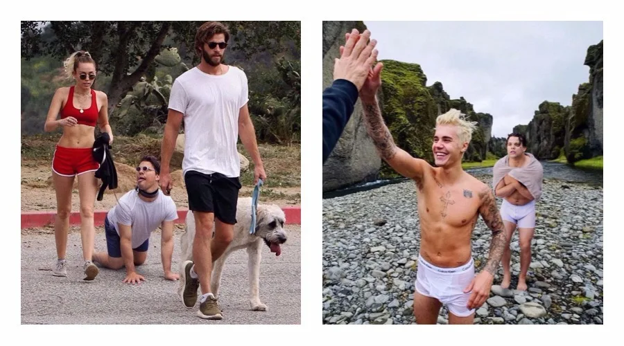 Κολάζ με τον Average Bob να κάνει Photoshop τον εαυτό του σε φωτογραφίες των Miley Cyrus, Liam Hemsworth και Justin Bieber.