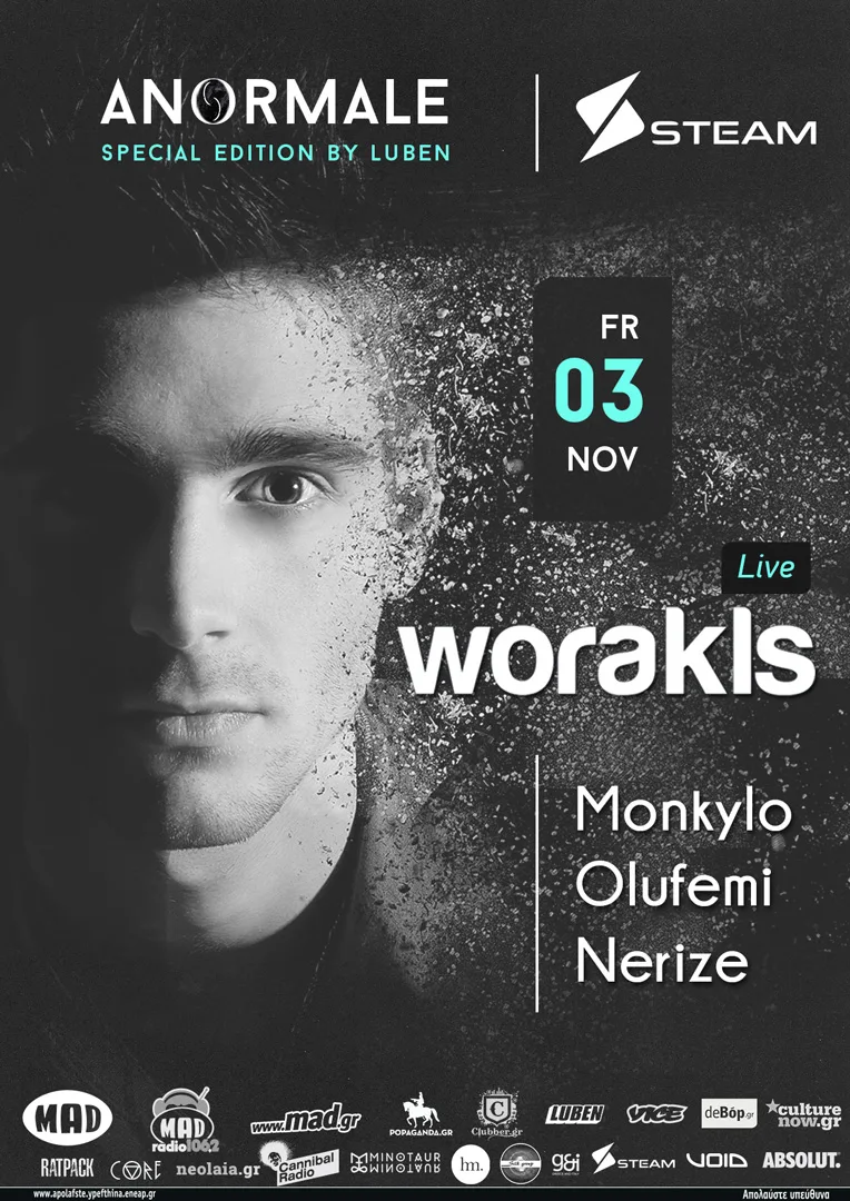 Αφίσα για το live act του Worakls στο STEAM στις 3 Νοεμβρίου.