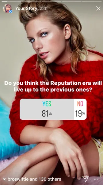 Η Taylor Swift σε Instagram story με δημοσκόπηση για το άλμπουμ Reputation.