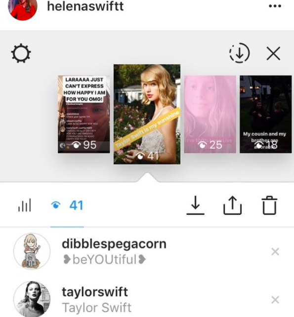 Στιγμιότυπο οθόνης από Instagram Story που δείχνει την Taylor Swift στη λίστα θεατών.