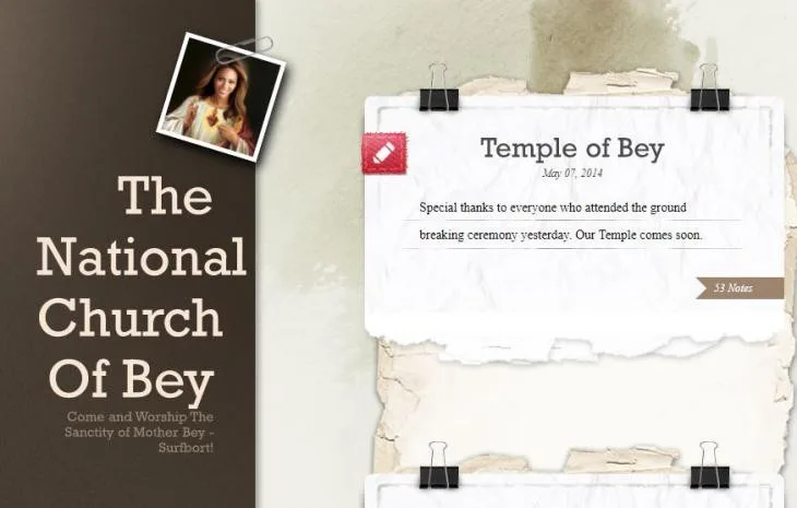 Στιγμιότυπο από την ιστοσελίδα The National Church of Bey με φωτογραφία της Beyoncé.