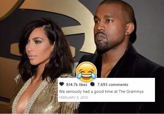 Η Kim Kardashian και ο Kanye West στα βραβεία Grammys με λεζάντα Instagram.