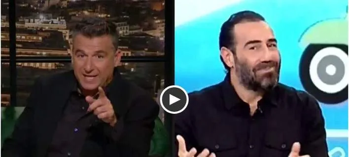 Ο Γιώργος Λιάγκας και ο Αντώνης Κανάκης σε τηλεοπτικά πλάνα.