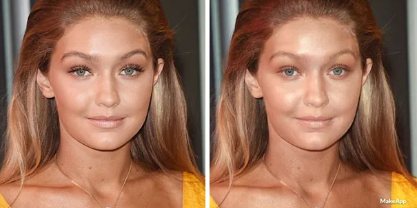 Σύγκριση φωτογραφιών της Gigi Hadid με και χωρίς μακιγιάζ