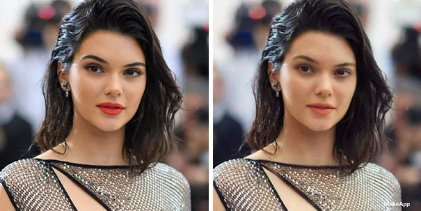 Σύγκριση φωτογραφίας της Kendall Jenner με και χωρίς μακιγιάζ.