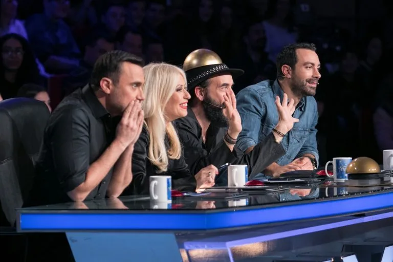 Ο Πάνος Μουζουράκης και η κριτική επιτροπή του Ελλάδα Έχεις Ταλέντο.