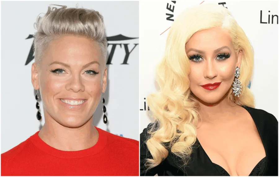 Η Pink και η Christina Aguilera σε κολλάζ φωτογραφιών.