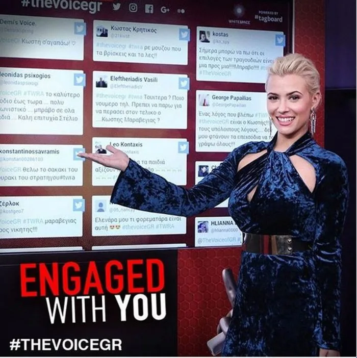 Η Λάουρα Νάργες στο πλατό της εκπομπής The Voice of Greece.