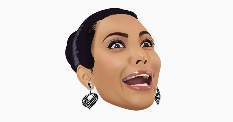 Ψηφιακή εικονογράφηση Kimoji της Kim Kardashian με έκφραση έκπληξης.