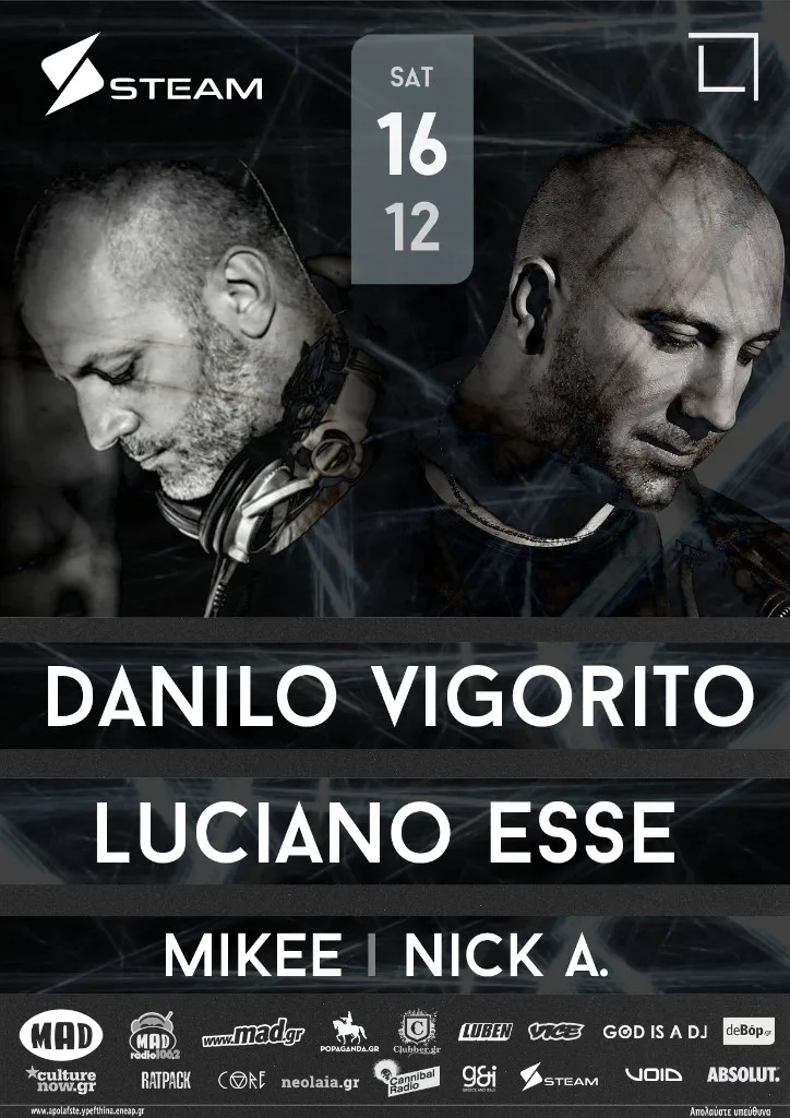 Αφίσα εκδήλωσης στο Steam με τους Danilo Vigorito και Luciano Esse.
