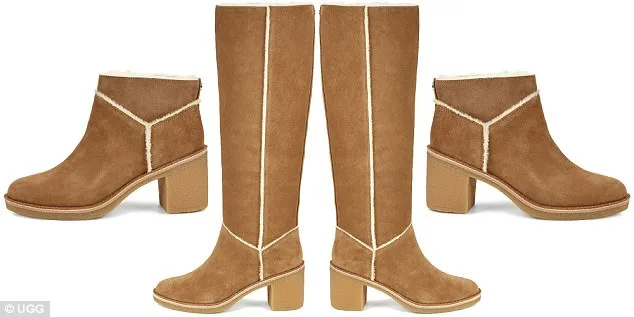 Μπότες Ugg με τακούνι σε καφέ χρώμα με γούνινη επένδυση.