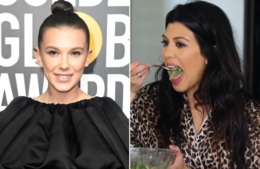 Η Millie Bobby Brown και η Kourtney Kardashian σε κολλάζ φωτογραφιών.
