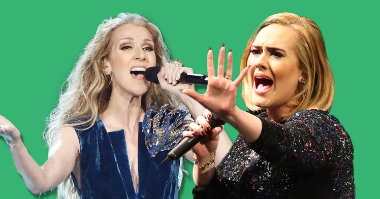 Η Celine Dion και η Adele τραγουδούν σε πράσινο φόντο