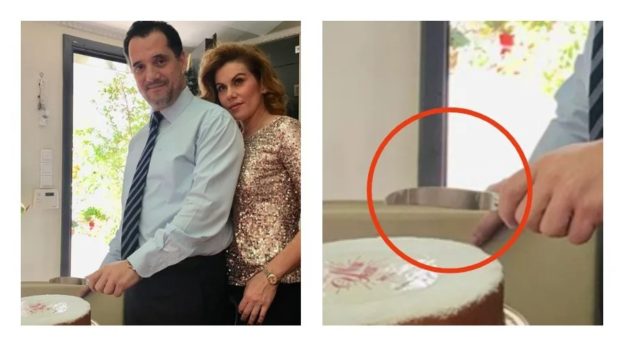 Ο Άδωνις Γεωργιάδης και η Ευγενία Μανωλίδου κόβουν μια βασιλόπιτα.