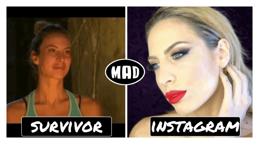 Σύγκριση εμφάνισης παίκτριας του Survivor 2 στο παιχνίδι και στο Instagram.
