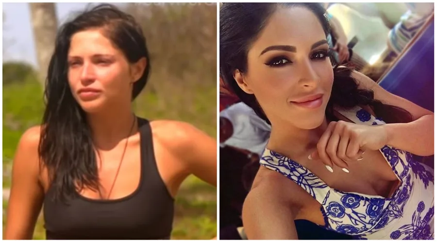 Κολλάζ με δύο φωτογραφίες παίκτριας του Survivor 2, μία από το παιχνίδι και μία από το Instagram.
