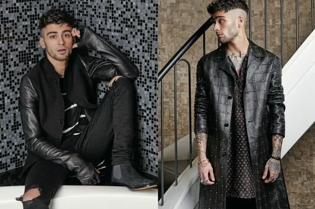 Ο Zayn Malik σε δύο διαφορετικές πόζες με δερμάτινα ρούχα.
