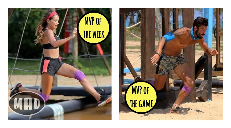 Δύο παίκτες του Survivor 2 σε αγωνίσματα με ενδείξεις MVP.