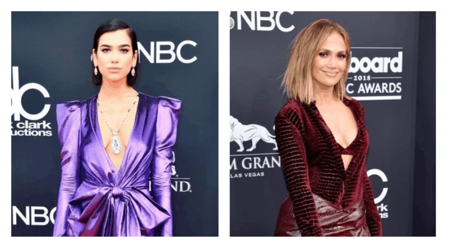 Η Jennifer Lopez και μια τραγουδίστρια στο κόκκινο χαλί των Billboard Music Awards 2018.