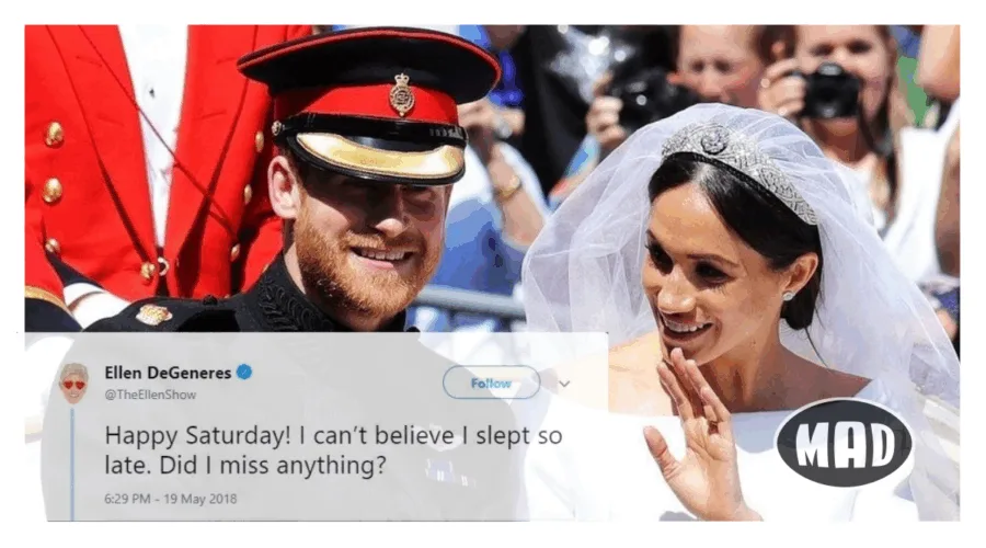Ο Πρίγκιπας Harry και η Meghan Markle στον γάμο τους με tweet της Ellen DeGeneres.