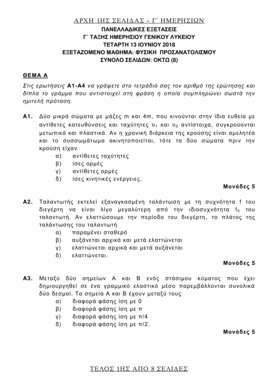 Θέματα των Μαθηματικών στις Πανελλήνιες 2018