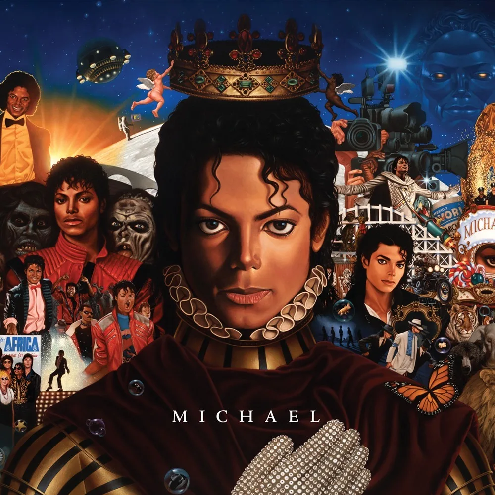 Το εξώφυλλο του άλμπουμ Michael του Michael Jackson με κολάζ από διάφορες φάσεις της καριέρας του.