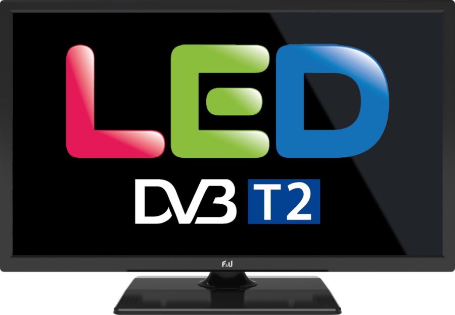 Τηλεόραση LED με λογότυπο DVB-T2 στην οθόνη.
