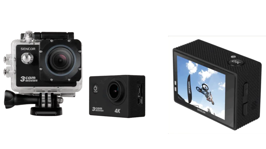 Action cameras Sencor 3CAM 4K04WR σε τρεις διαφορετικές όψεις.