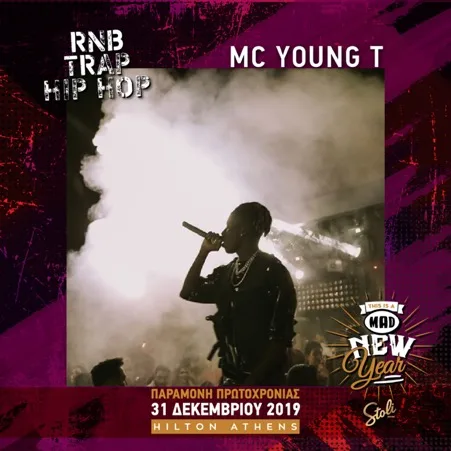 Ο MC Young T στη σκηνή του This is a Mad New Year by Stoli στο Hilton Athens.