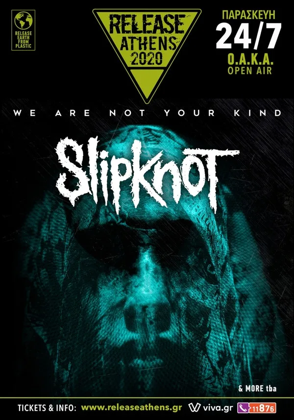 Αφίσα του Release Athens 2020 με τους Slipknot