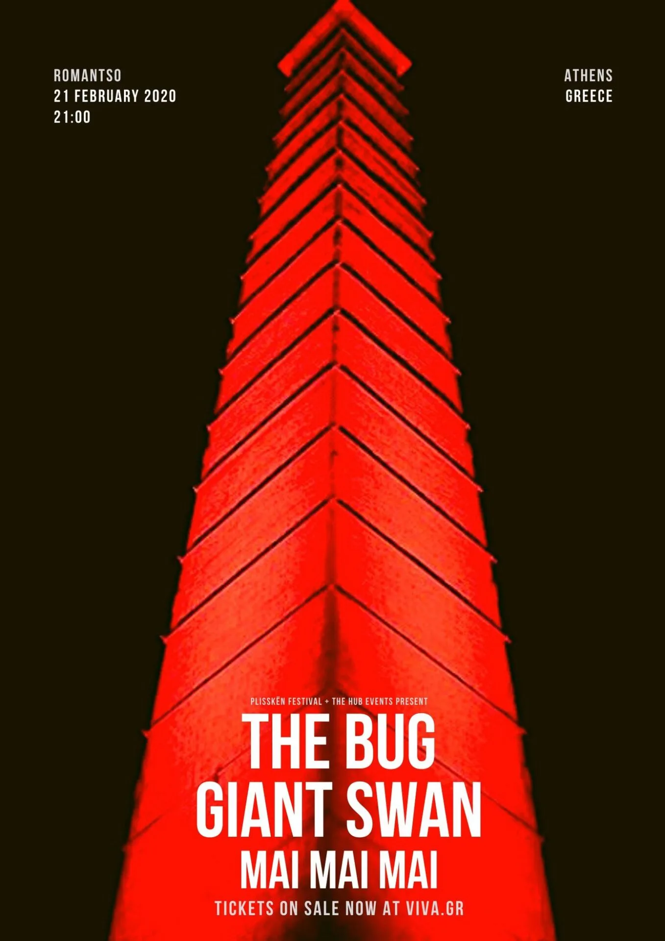 Αφίσα συναυλίας των The Bug, Giant Swan και Mai Mai Mai στην Αθήνα.