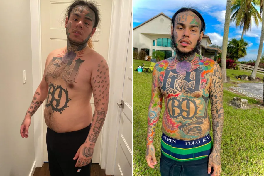 Ο Tekashi 6ix9ine σε φωτογραφίες πριν και μετά την απώλεια βάρους.
