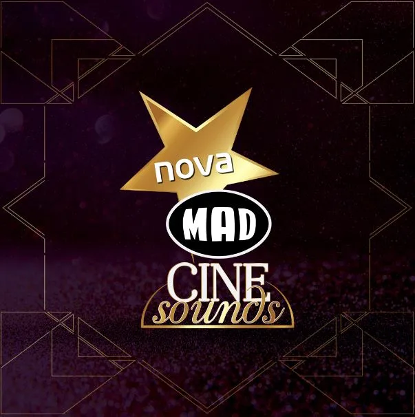 Λογότυπο του καναλιού NOVA MAD Cine Sounds σε χρυσό και μαύρο φόντο.