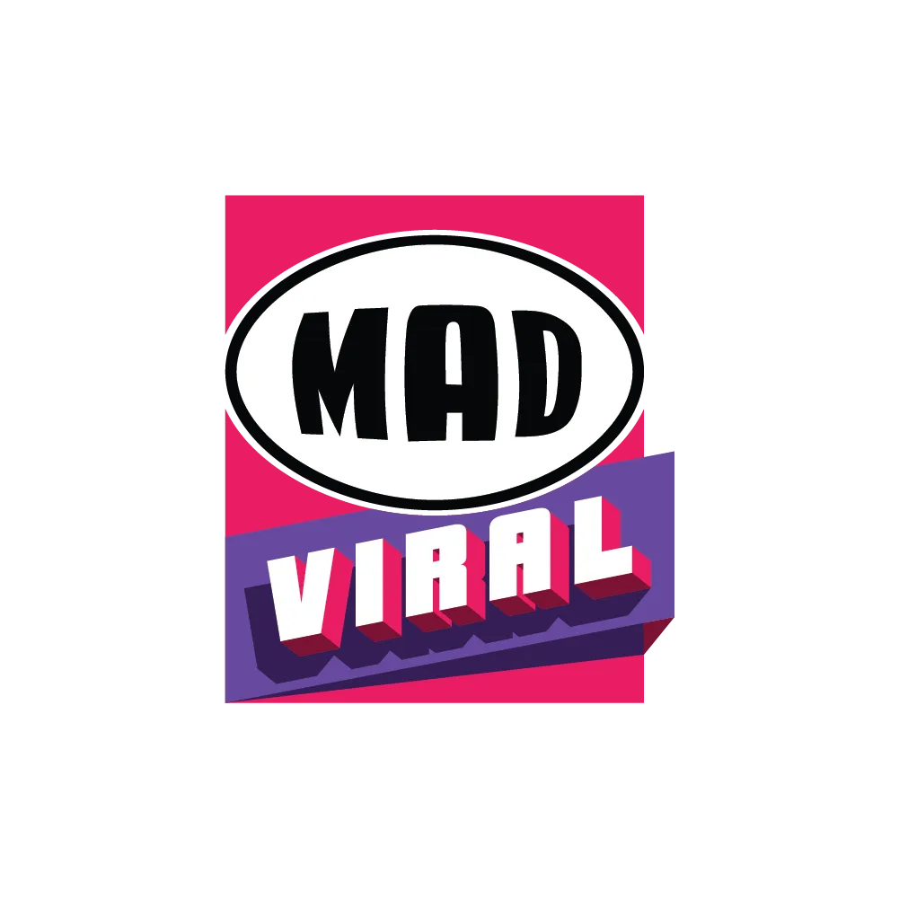 Λογότυπο Mad Viral σε ροζ φόντο
