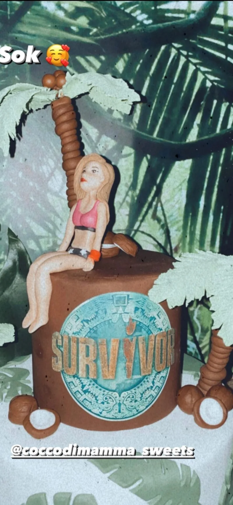Τούρτα γενεθλίων με θέμα το Survivor και φιγούρα της Ελευθερίας Ελευθερίου.