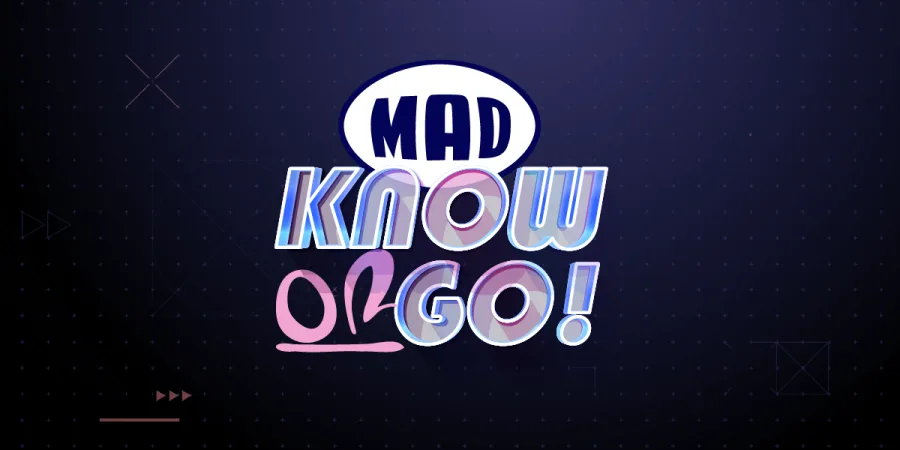 Λογότυπο της εκπομπής Mad Know or Go! σε σκούρο φόντο.