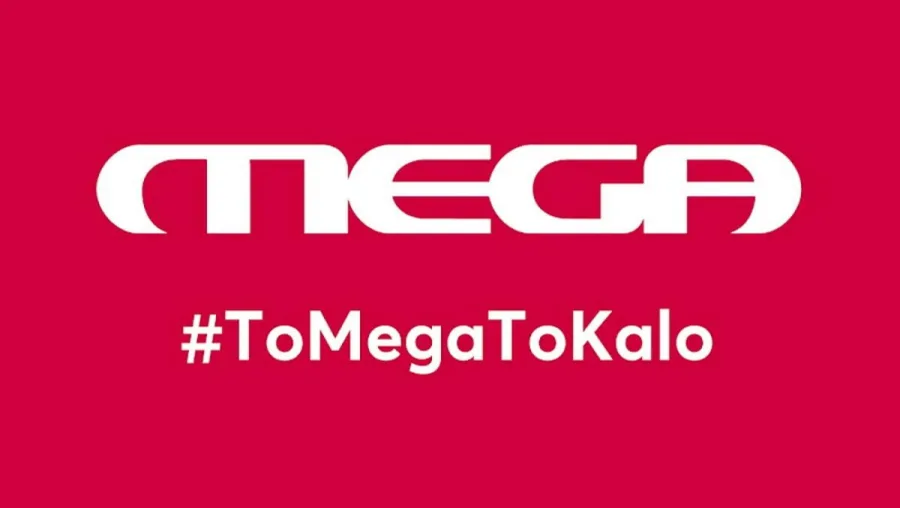 Το λογότυπο του τηλεοπτικού σταθμού MEGA και το hashtag #ToMegaToKalo σε κόκκινο φόντο.