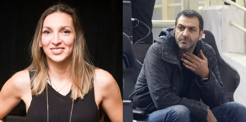 Μια γυναίκα και ένας άνδρας σε κολλάζ φωτογραφιών.
