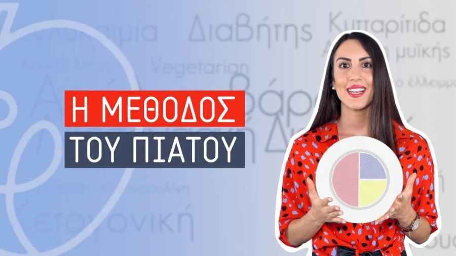 Η Έφη Κολοβέρου κρατάει ένα πιάτο με διατροφικό γράφημα.