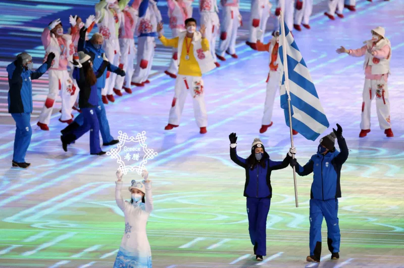 Η ελληνική αποστολή στην τελετή έναρξης των Χειμερινών Ολυμπιακών Αγώνων.
