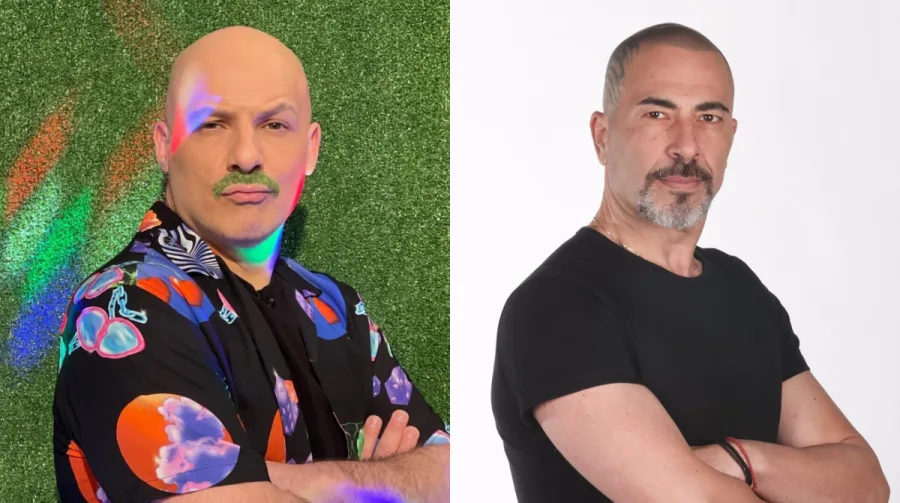 Ο Νίκος Μουτσινάς και ο Βαλάντης σε κολλάζ φωτογραφιών.