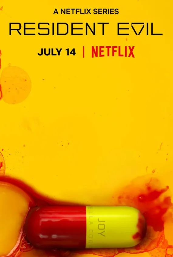 Αφίσα της σειράς Resident Evil του Netflix με μια κάψουλα σε κίτρινο φόντο.