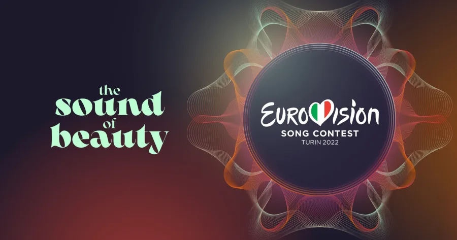 Το λογότυπο της Eurovision 2022 με το σύνθημα The Sound of Beauty.