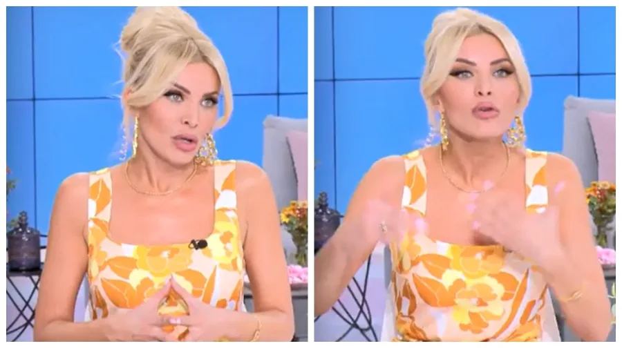 Η Κατερίνα Καινούργιου σε τηλεοπτικό πλατό.