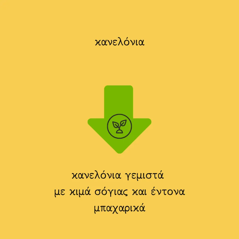 Γραφικό με κείμενο για κανελόνια με κιμά σόγιας και πράσινο βέλος.