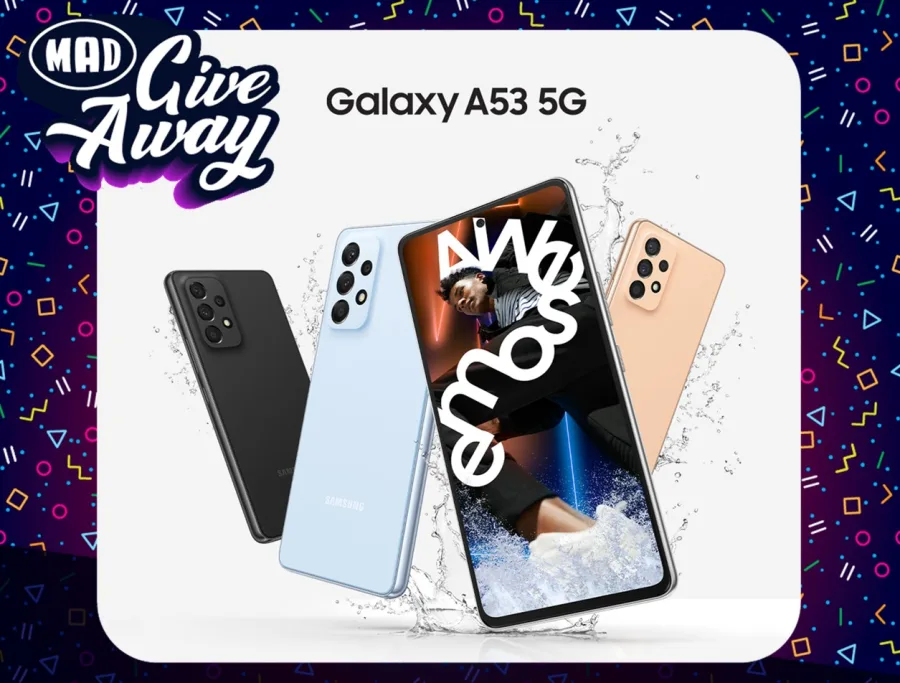 Mad Giveaway για το Samsung Galaxy A53 5G σε τρία χρώματα.
