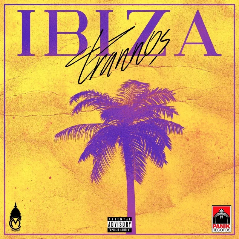 Εξώφυλλο του single Ibiza από τον Trannos με φοίνικα σε κίτρινο φόντο.