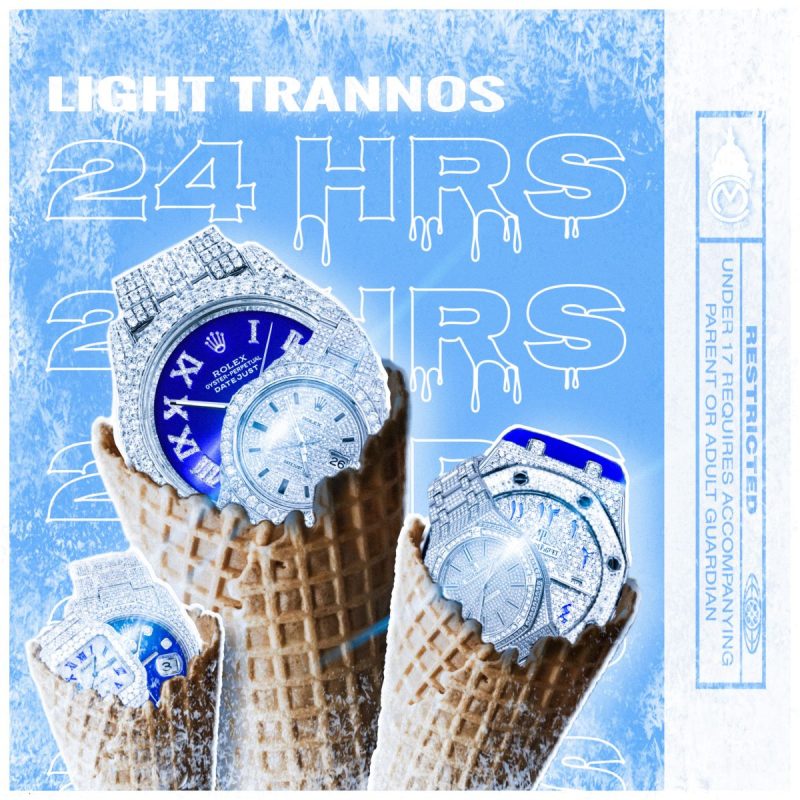 Εξώφυλλο του single 24 Hrs των Light και Trannos με πολυτελή ρολόγια.
